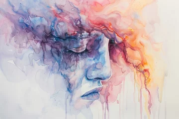 Fotobehang Abstract portrayal of sadness in soft watercolors, the colors bleeding into each other like tears © miss[SIRI]
