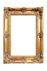 Blank empty 2:3 golden picture frame isolated on white background