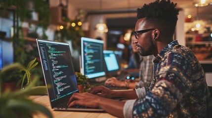 Programmers showcasing their favorite coding snacks, creating a lighthearted and relatable portrayal of daily coding rituals. Copy Space