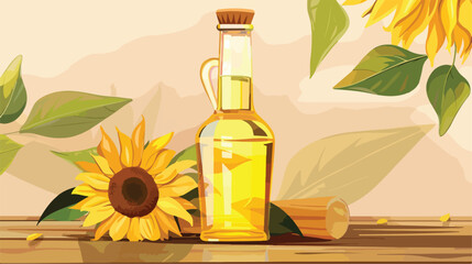 Bottle of sunflower oil on table Vectot style vector