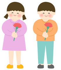 Children holding carnations with gratitude