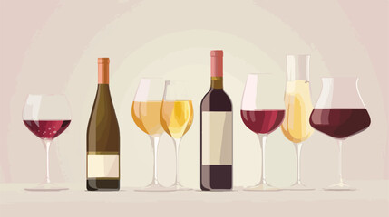 Bottles and glasses of different exquisite wine