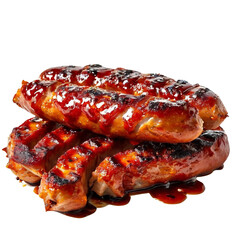 BBQ sausages perfect on transparent white