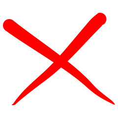 Handwriting Red Cross Mark with White Square Background