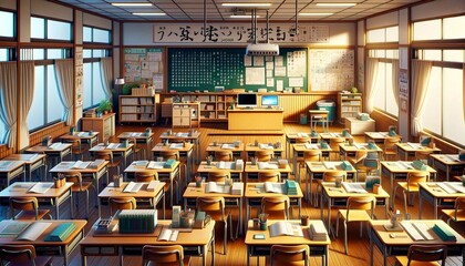 Japanese High School Classroom, Generative AI