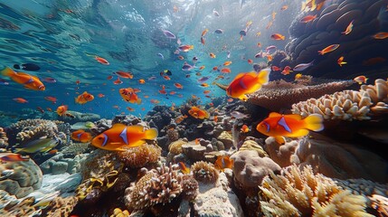 Fototapeta na wymiar A diverse coral reef teeming with colorful fish and vibrant coral formations