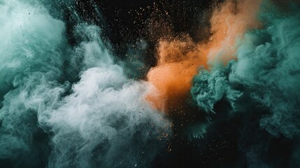 Dynamic explosion of colored powder creating impactful visual of multicolored dust.