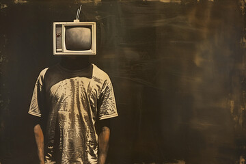 Man with a TV instead of a head, art, copyspace