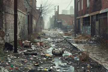 Dirty street with trash everywhere on it