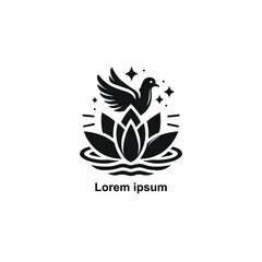 Pigeon dove and lotus flower icon vector logo template illustration