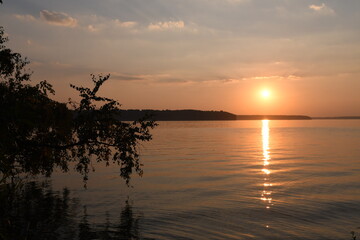 Sunset in the lake in Lithuania