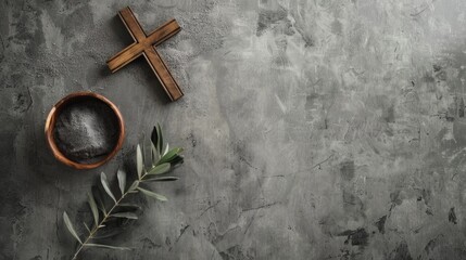 Spiritual Composition for Ash Wednesday with Rustic Wooden Cross