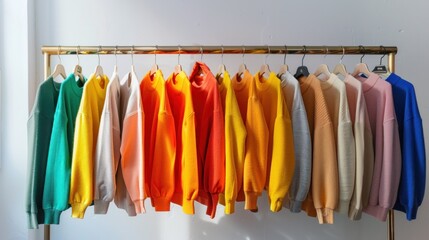 Array of Colorful Cashmere Sweaters and Hoodies on Clothing Rack