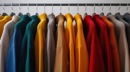 Colorful Cashmere Collection. An array of cashmere sweaters, hoodies, and sweatshirts artfully arranged for fashionable merchandise display.