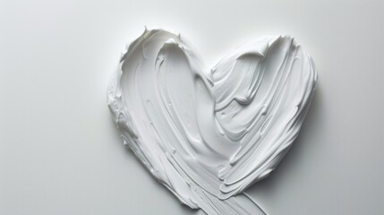 Delicate Swipe of White Skincare Cream Shaped into a Heart on a Crisp White Background