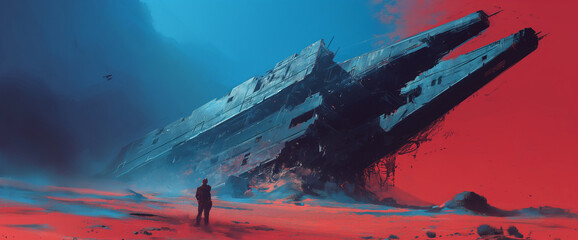ruins of a sharp fractured spaceship