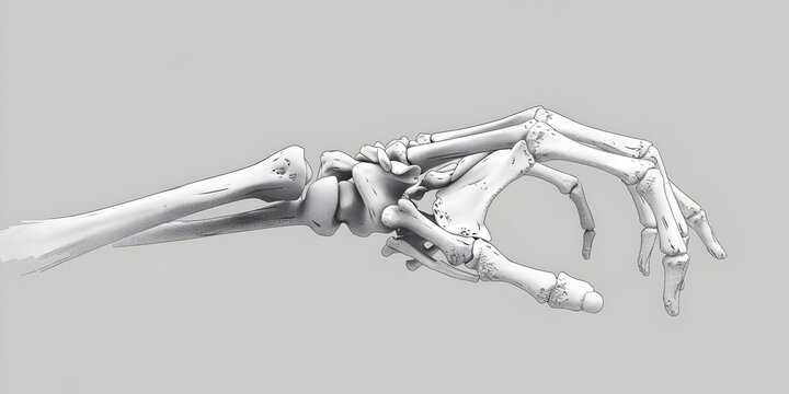 This x  ray image captures a human hand highlighting the presence of a bone Detailed view of the ulna and radius bones in . 
