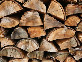 Fototapeta premium A pile of wood is stacked up in a row.