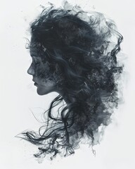 Double exposure illustration of a woman depression bad feelings background