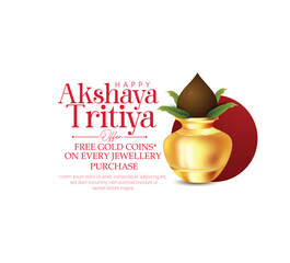 Akshaya Tritiya celebration with a golden kalash fill up with gold coins,  Lotus, Lamps
 - obrazy, fototapety, plakaty