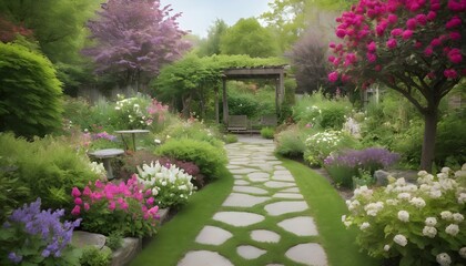 A tranquil garden bursting with blooms upscaled 3