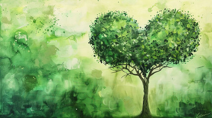 Painting of tree shaped heart on canvas