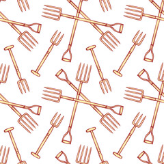 Seamless pattern with pitchforks. Vector illustration of a pitchfork on a white background.