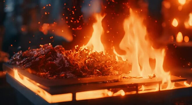 Grill the BBQ pork over a high burn, blazing fire on the grill