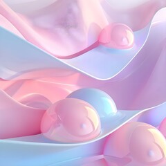 close up of pink and white eggs, Soft and Elegant Abstract Beige Background with Flowing Fabric
