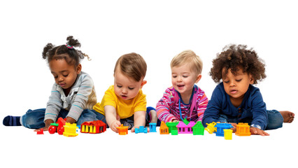 A group of young children are playing with blocks