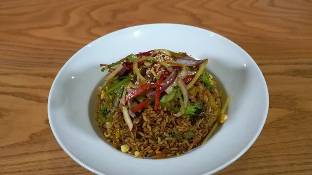 rotating chinesse rice food fried dish tasty