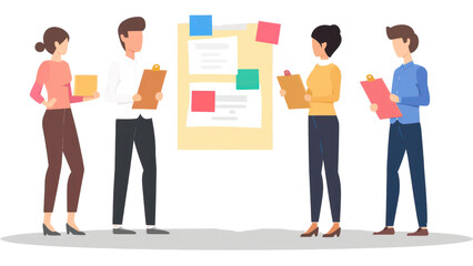 Obraz premium A group of people are standing around a white board with a lot of writing on it