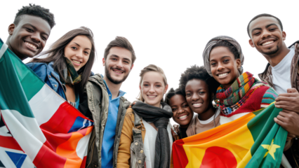 A group of people holding flags from different countries