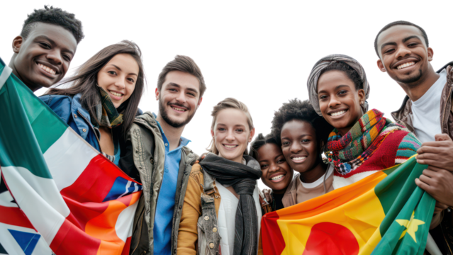 A group of people holding flags from different countries