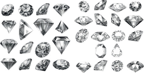 Brilliant shapes. Diamonds vector icons isolated on white, cutting precious stone set