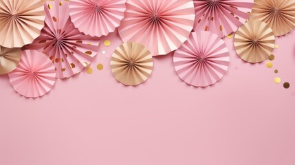 pink and gold confetti paper fan decoration copy space, ai
