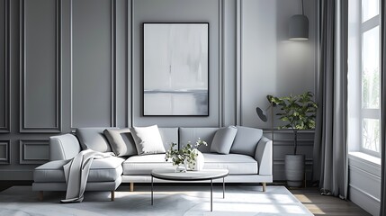 Create a visual feast of modern luxury with an image showcasing a city apartment adorned with sleek grey walls, evoking sophistication and elegance