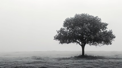 A lone tree depicted in black ink against a white background, evoking a sense of serenity and tra