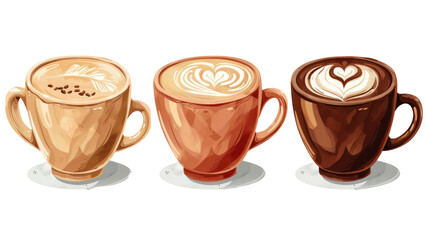 Obraz premium Three cups of coffee with different designs on them