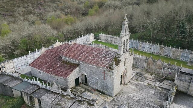 Ancient San Juan Cortegada Church in sarreaus, Ourense Spain - aerial