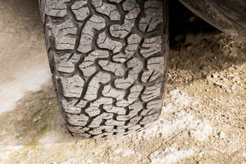 Profile of off-road auto car tire closeup