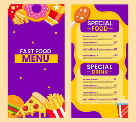 menu template in flat design style, suitable for menu restaurant or cafe