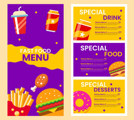 Fast food menu template in flat design style, suitable for menu restaurant