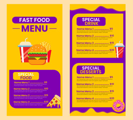 Fast food menu template for restaurant or cafe