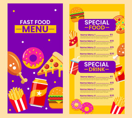 Fast food menu restaurant or cafe