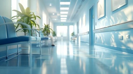 interior of modern building, Blur image background of corridor in hospital Generative Ai
