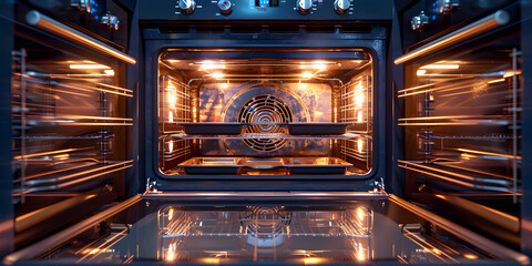 A Close-Up View of an Electric Oven with the Door Open Perfect for Demonstrating Cooking and Baking Techniques