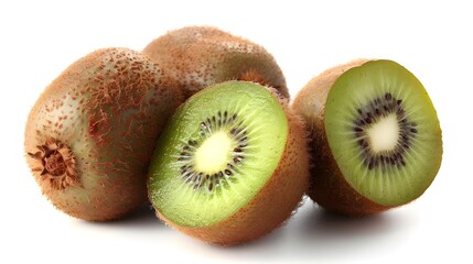 Ripe whole kiwi fruit and half kiwi fruit isolated on white background Ai generated 