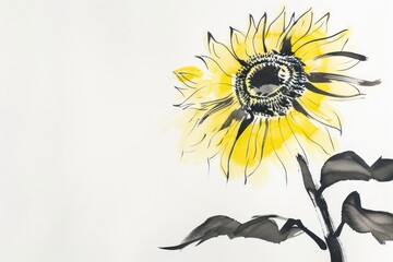 Sunflower Japanese minimal art illustrated blossom.