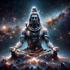 Realistic Illustration of hindu God Mahadev Meditation, Har Har mahadev, shivratri, Shiv, Shankar
